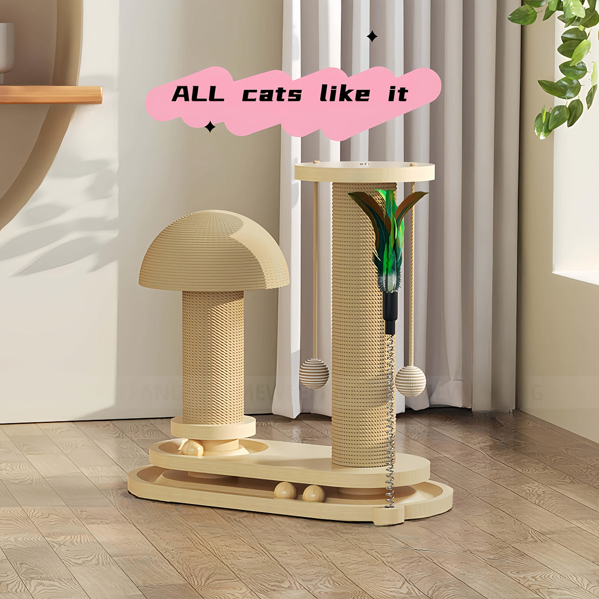 Vertical Sisal Cat Scratching Post with Solid Wood Climbing Frame, Space-Saving Indoor Cat Furniture for Scratching and Everyday Play