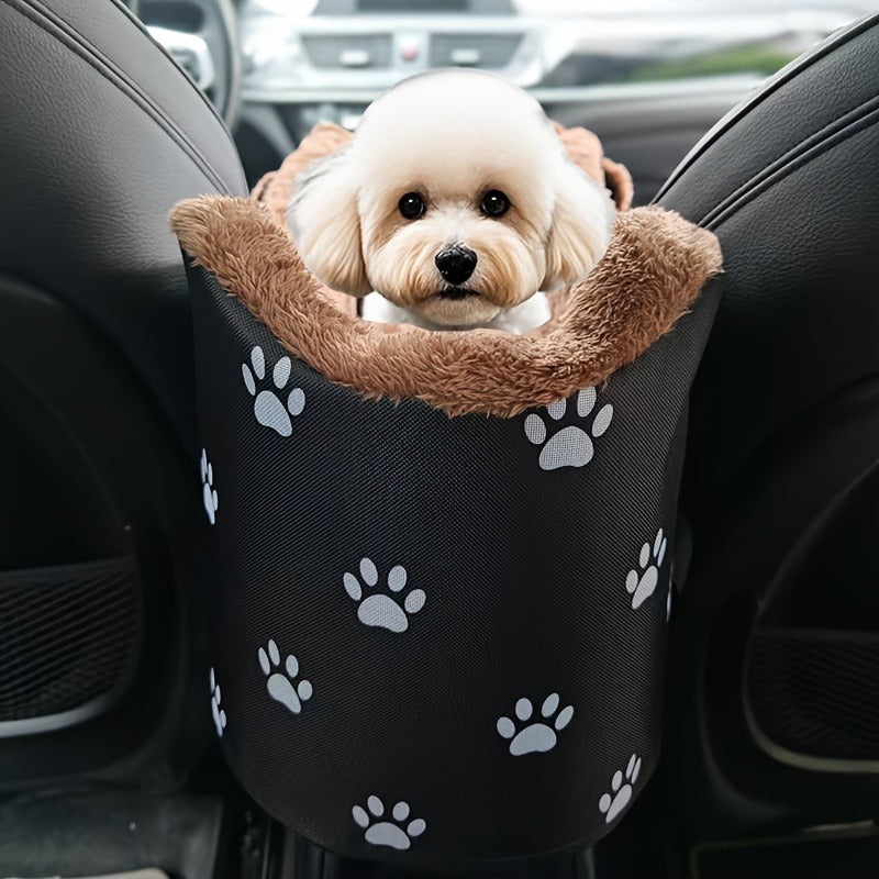 Dog Travel Bed with Plush Paw Print Design, Lightweight Non-Slip Small Dog Sofa with Carry Handles for Cozy Home Rest and Car Travel Setup