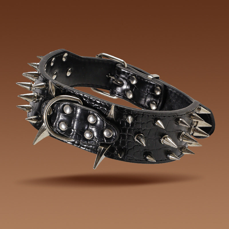 Spiked Dog Collar 2 Inch Wide with Adjustable Buckle, Leather-Like Statement Collar for Medium and Large Dogs, Four Colors in M to XXL Sizes