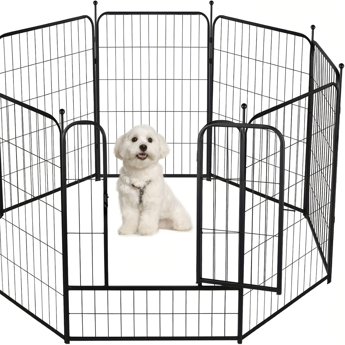 Dog Playpen with Rounded Ground Stakes, 32-Inch 8-Panel Black Pet Fence for Small and Medium Dogs, Tool-Free Indoor Outdoor RV Camping Pen