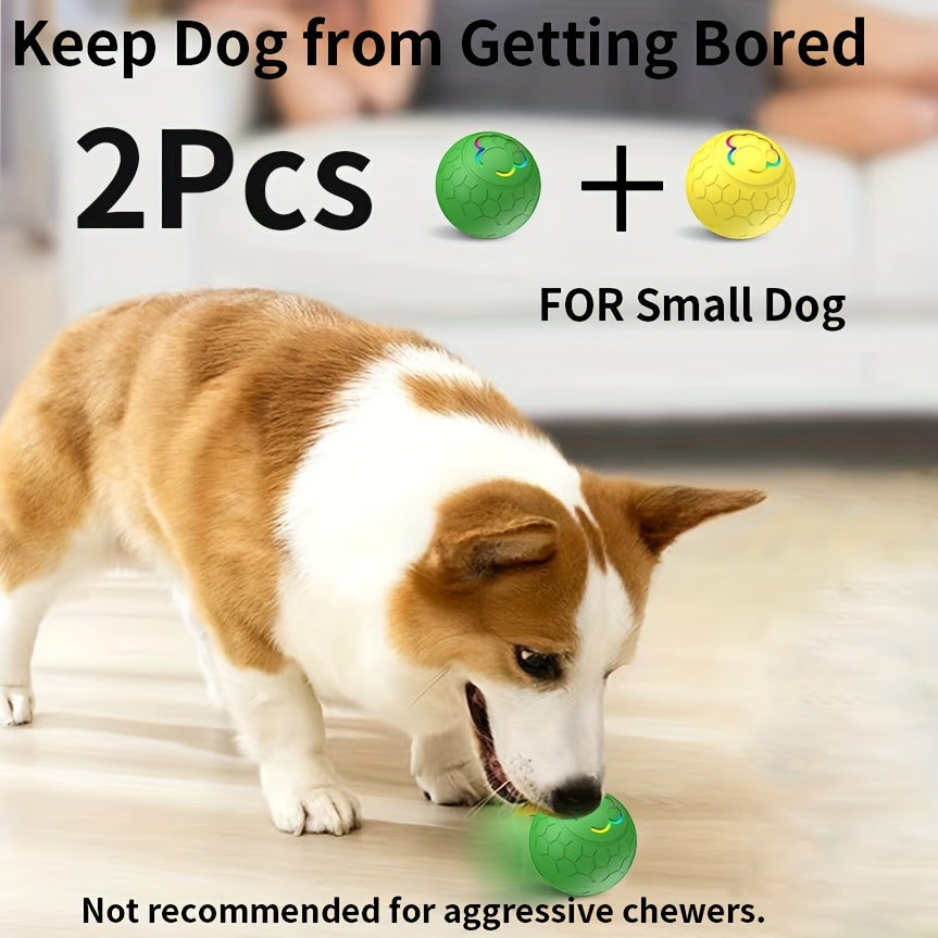 Interactive Pet Balls 2 Pack with Motion Sensor and Flashing Lights, USB Rechargeable Jumping and Rolling Toys for Small Dogs and Cats, Two Modes