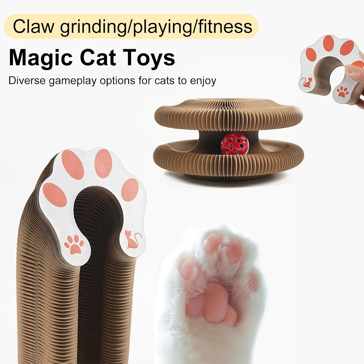 Cat Scratcher Ball Toy 2-Pack, Magic Organ Scratching Board for Indoor Cats, Battery-Free Interactive Play and Everyday Enrichment