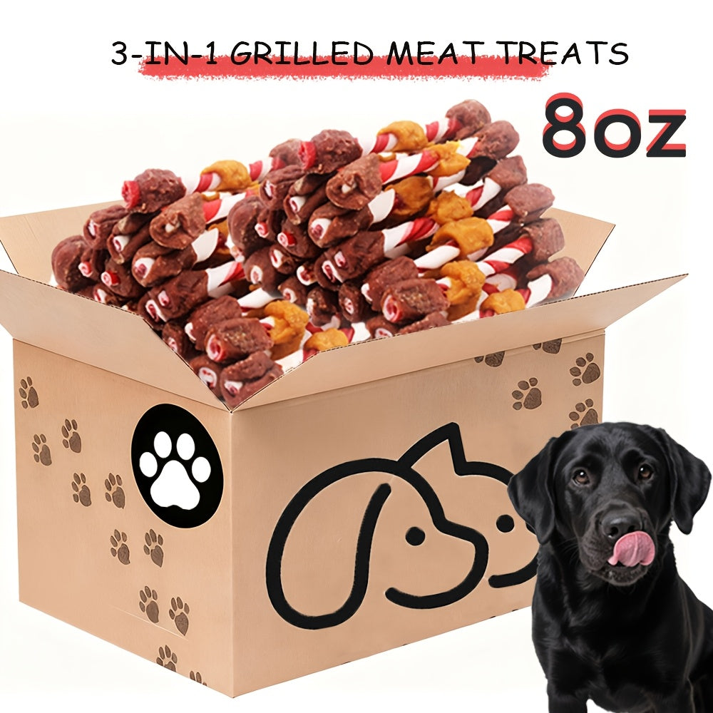 Dog Treat Kabobs with Chicken, Beef and Chicken Liver, 3-in-1 Meat Chew Snacks or Beef Sausage Sample Pack for Supervised Rewards and Treat Time
