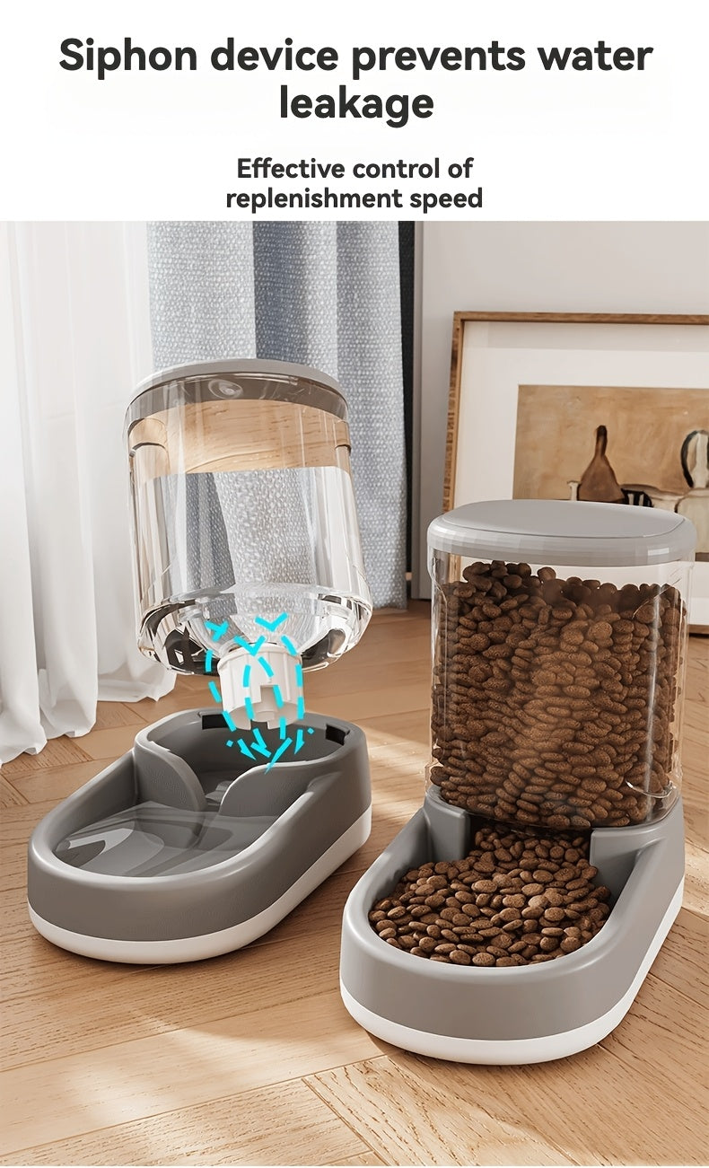 Automatic Dog Feeder and Waterer Set, 2-Piece Plastic Gravity Food and Water Dispensers with Clear Reservoirs for Small, Medium and Large Dogs