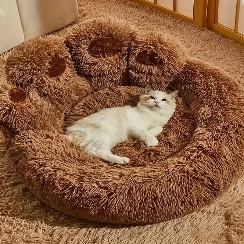 Bear Paw Pet Sofa Bed for Dogs and Cats, Soft Faux Plush Sleeping Nest with Raised Edges in Pink, Grey or Hazelnut, Four Sizes from 55 to 85 cm