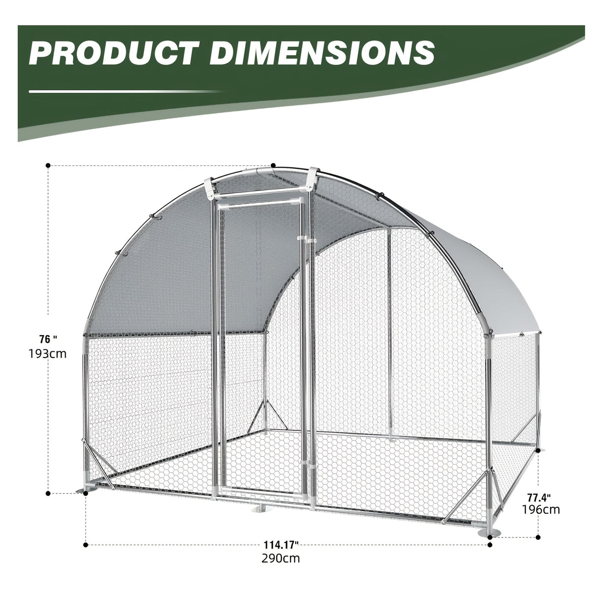 Metal Chicken Coop with UV-Resistant Cover, Walk-In Outdoor Poultry Enclosure for Backyard Hens with Flat, Dome or Spire Roof Options