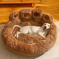 Plush Dog Bed with Bear Paw Shape, Soft Faux Fur Cat Sleeping Cushion with Non-Slip Bottom, Coffee Pink or Gray for Pets up to 30 lbs