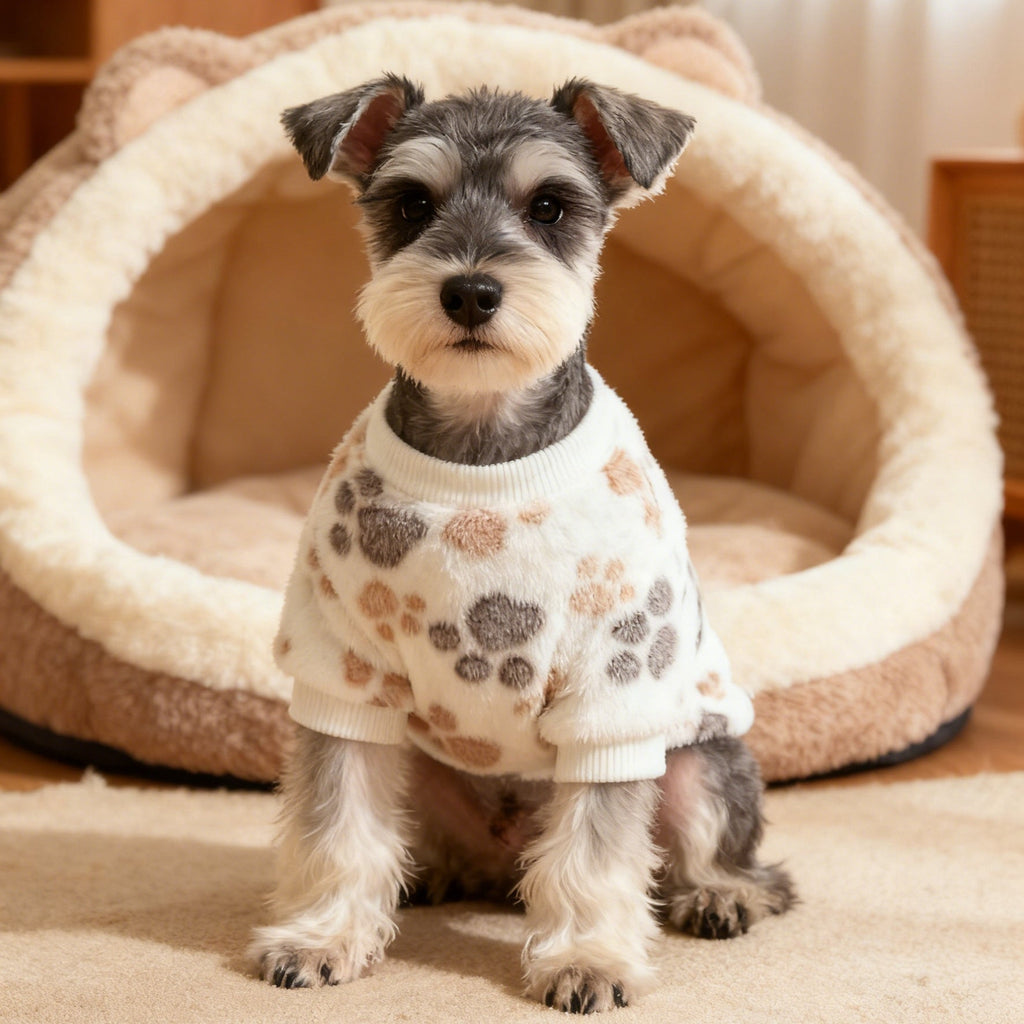 Warm Winter Dog Sweater for Small Medium Dogs, Soft Paw Print Puppy Cold Weather Outfit, Cozy Pet Apparel for Chihuahua Schnauzer Teddy Breeds, XS-XXL