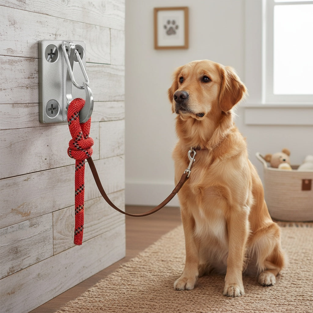 Wall-Mounted Dog Tie-Out Hooks 2 Pack, Heavy-Duty Metal Leash Attachment Hooks with Dual Switchable Design for Indoor Outdoor Use, Grey