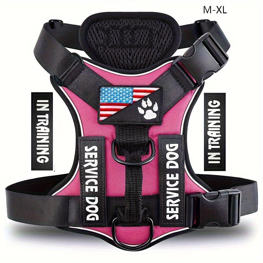Dog Harness Vest with 5 Patches, Adjustable Reflective Oxford Walking Gear with Soft Mesh Lining for Small Medium Large Dogs, XS to XL