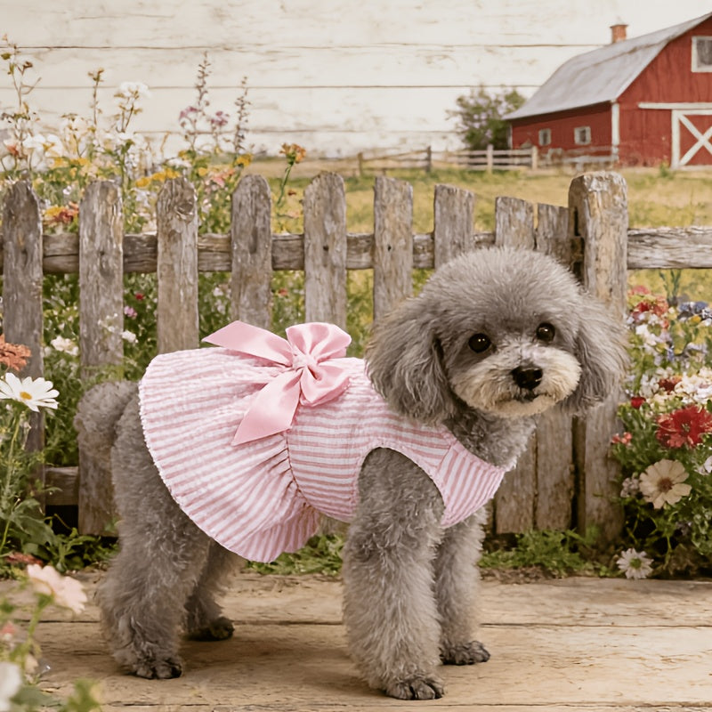 Striped Pet Dress Set, 5-Piece Bow Princess Dresses for Small and Medium Dogs and Cats, Five Colors for Dress-Up and Photos, XS–XXL