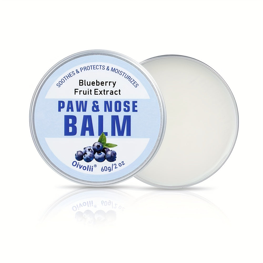 Dog Paw Balm with Blueberry, 60g Paw and Nose Moisturizer for Dogs and Cats, Daily Pet Grooming Wax for Dry Pads and Nose Care