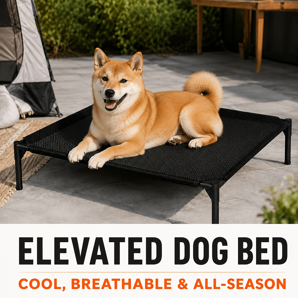 Elevated Dog Cot with Breathable Mesh, 19cm Raised Pet Bed with Metal Frame and Non-Slip Feet for Indoor, Patio and Camping Rest