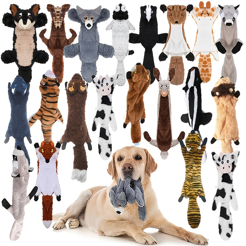 No Stuffing Dog Toys, 10 or 20 Pack Random Animal Plush Set with Crinkle and Squeaky Sounds for Supervised Indoor Play and Dog Birthday Gifts