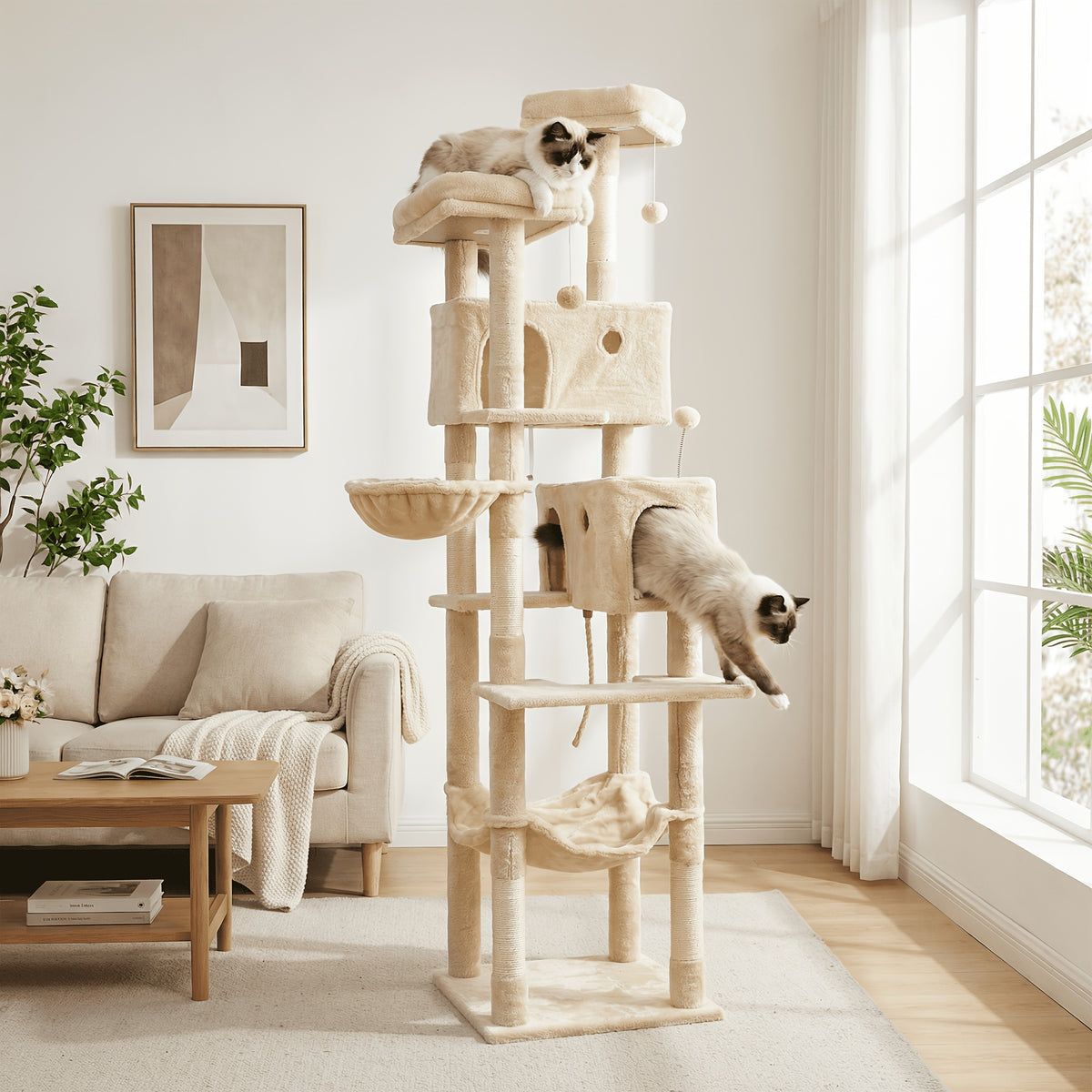 Multi-Level Cat Tree with Plush Resting Areas and Scratching Posts, Indoor Cat Tower in Three Colors with Separate Replacement Column Options