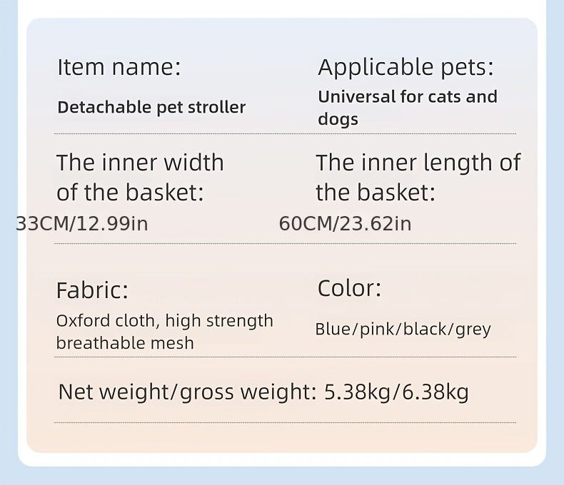 Pet Stroller with Detachable Carrier for Small and Medium Dogs and Cats, 3-in-1 Travel Pushchair for Everyday Outings in Grey, Black or Pink