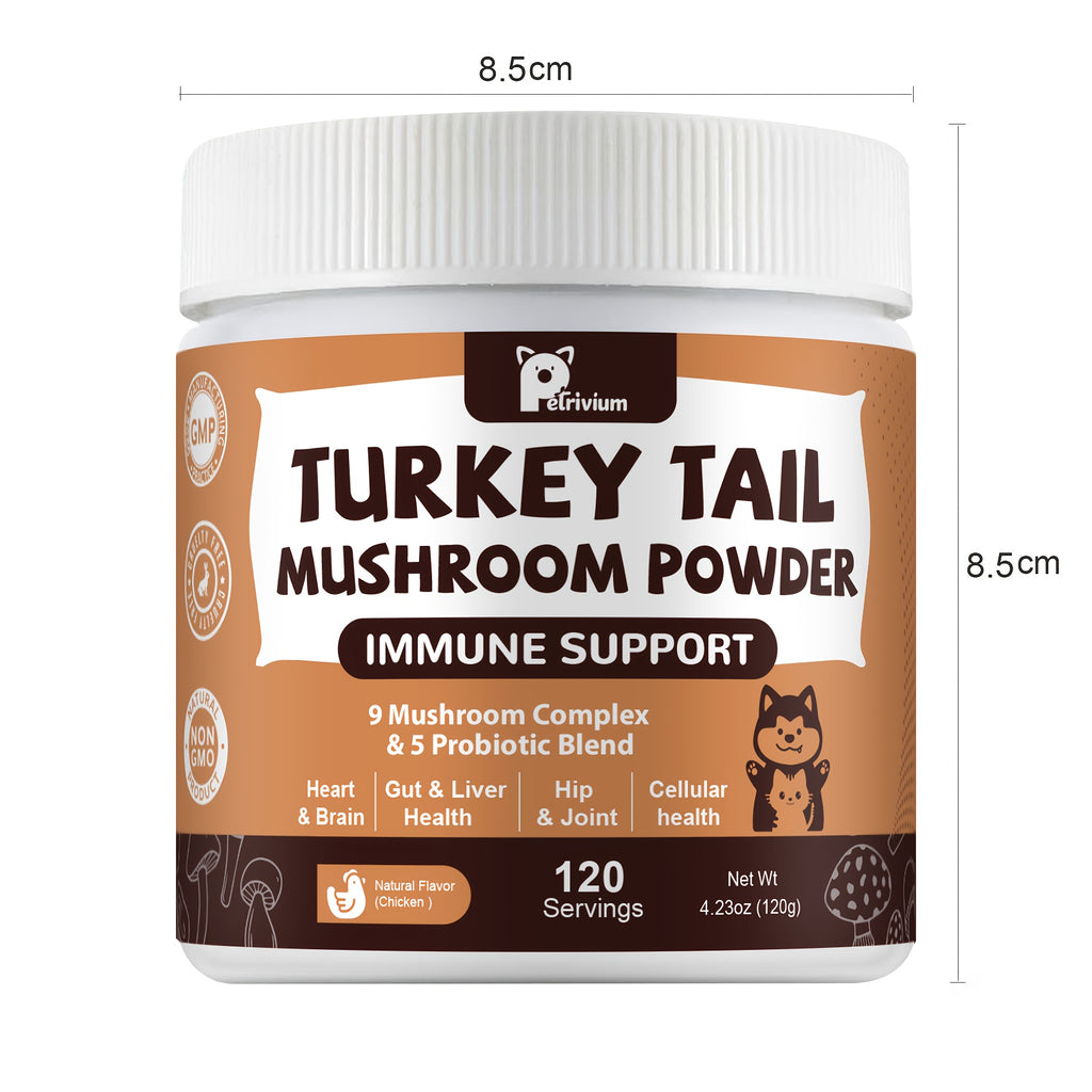 Turkey Tail Mushroom Supplement for Dogs and Cats with Probiotics, 120g 4.23 oz Pet Mushroom Powder for Veterinarian-Guided Supplement Routines