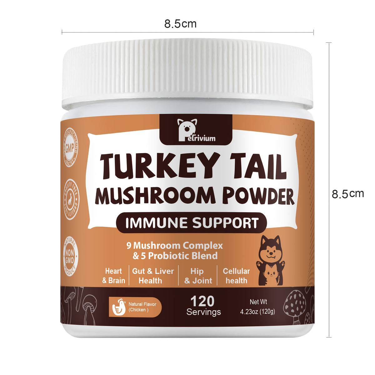 Turkey Tail Mushroom Supplement for Dogs and Cats with Probiotics, 120g 4.23 oz Pet Mushroom Powder for Veterinarian-Guided Supplement Routines
