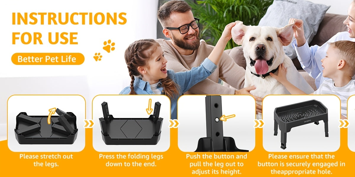 Splash Guard Elevated Dog Bowls with Four Adjustable Heights, Two 53oz Stainless Steel Bowls and Non-Slip Feet for Everyday Food and Water
