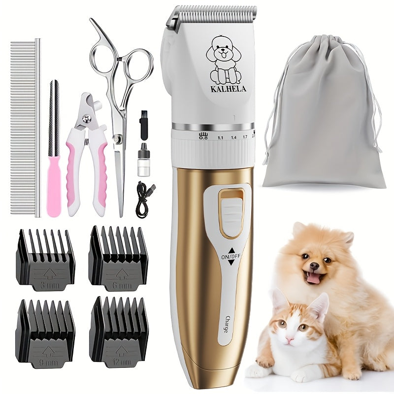 USB Rechargeable Dog Clippers with Ceramic Blades, Electric Pet Hair Trimmer for Cats and Dogs, Color Choices and Grooming Set Options
