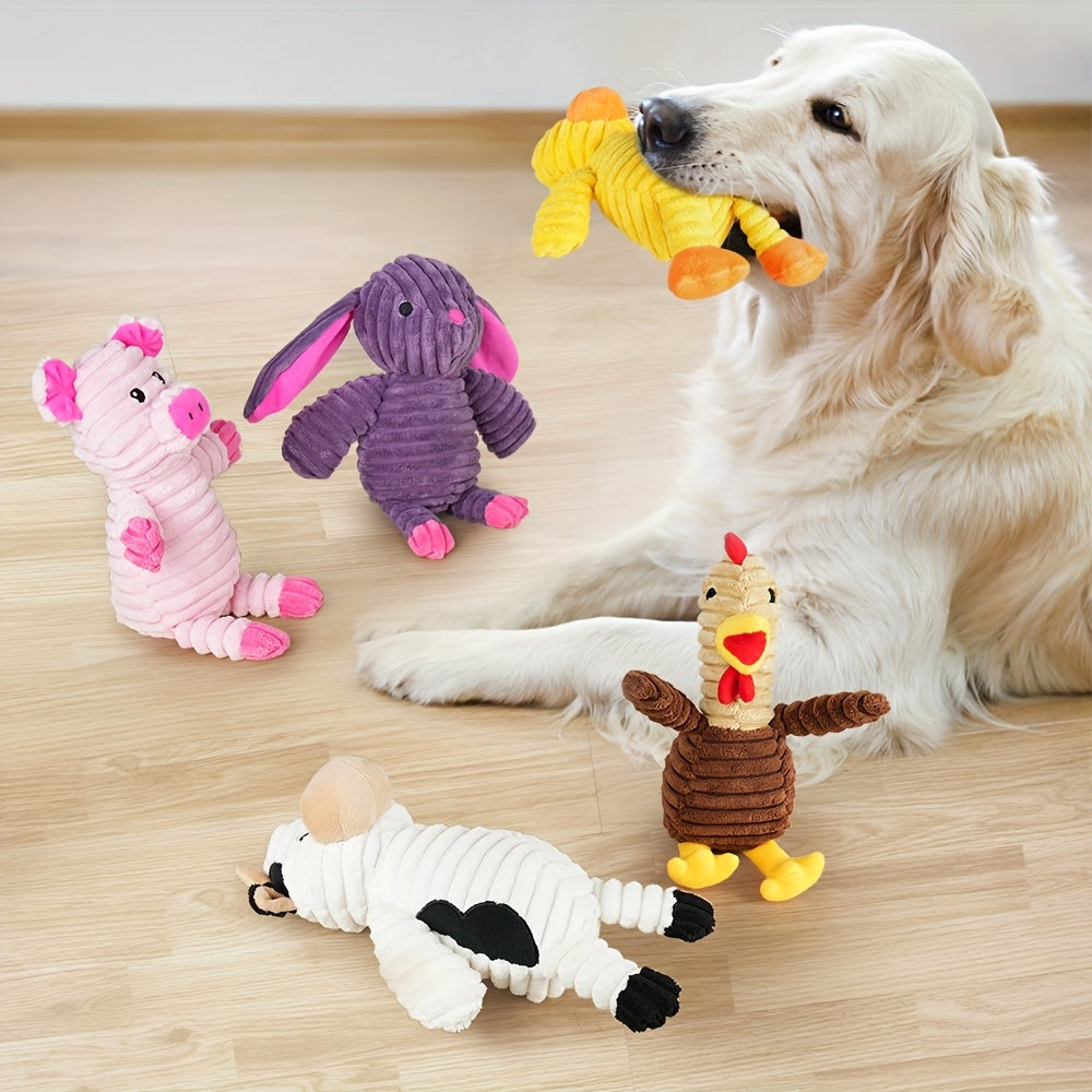Plush Dog Toys 5 Pack with Squeakers, Soft Stuffed Animal Bundle with Embroidered Eyes for Supervised Fetch, Gentle Play and Pet Birthday Gifts