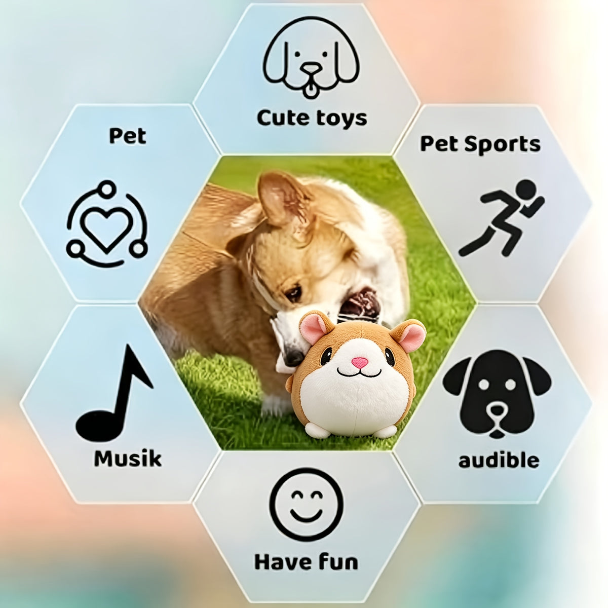 Voice Recording Dog Toy with Bouncing Ball, USB Rechargeable Moving Animal Toy with Music, Crinkle Sounds and Washable Cover for Supervised Play