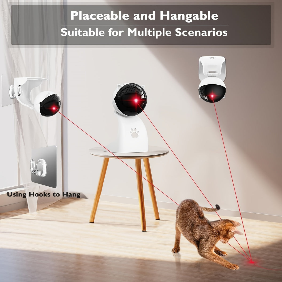 Automatic Laser Cat Toy with Hanging or Tabletop Placement, USB Rechargeable 3-Speed Interactive Pointer with Adjustable Head for Supervised Indoor Play