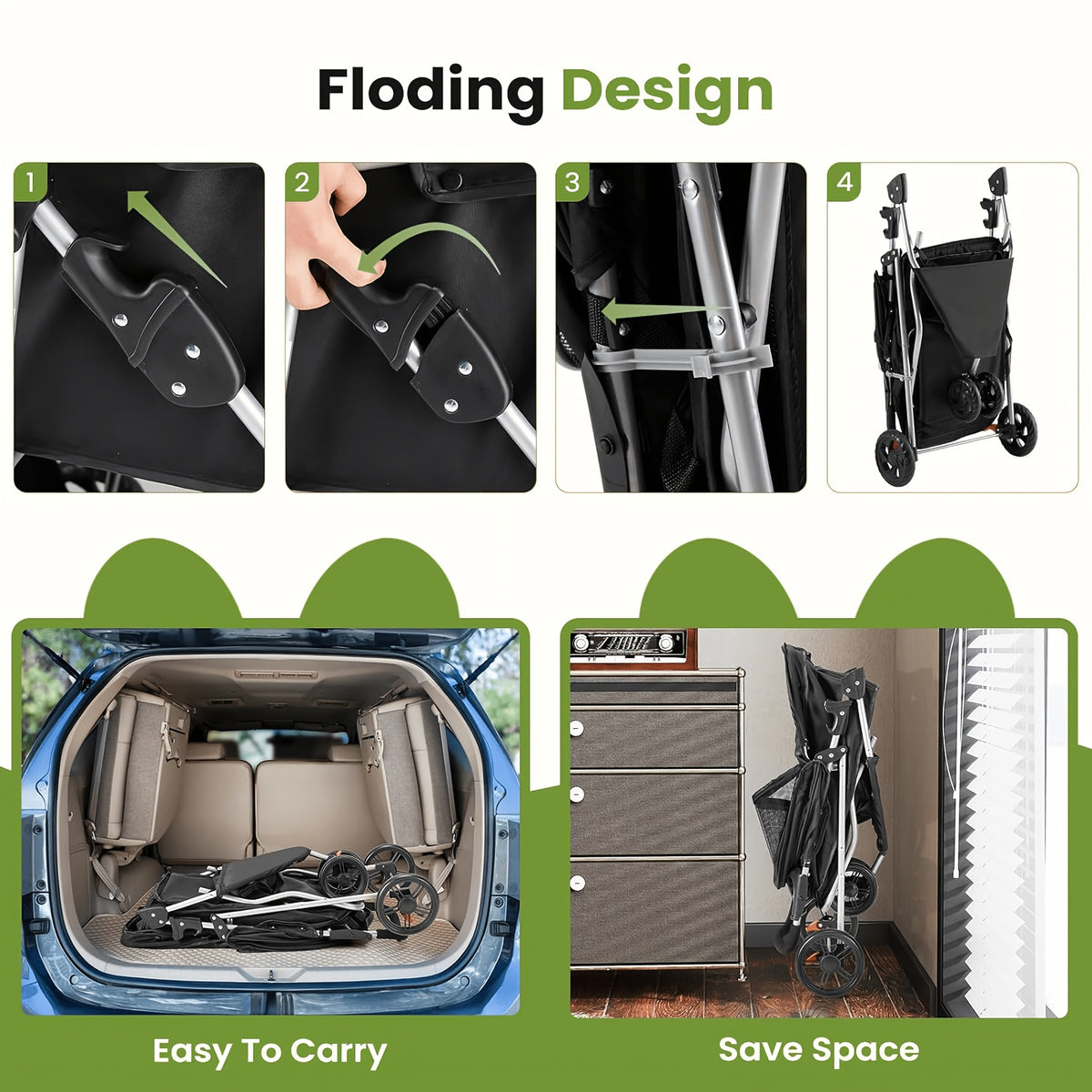 Pet Stroller with Swivel Front Wheel, Three-Wheel Foldable Dog and Cat Pushchair with Mesh Canopy, Storage Basket, Cup Holder and Weather Cover