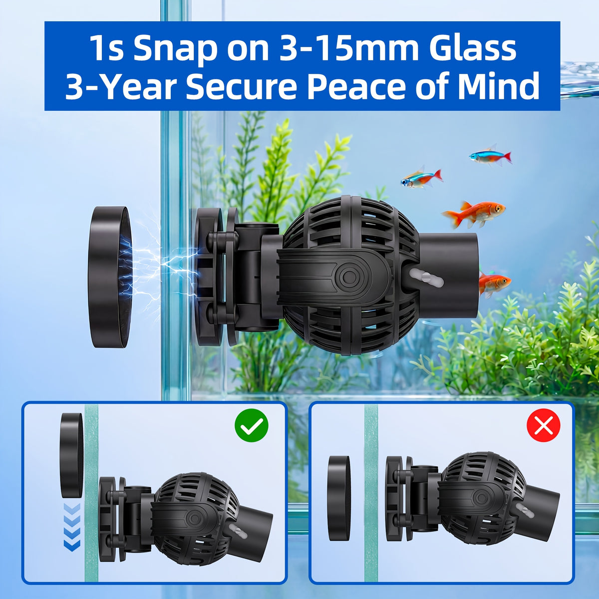 Aquarium Wave Maker with Dual 180° Adjustable Heads, Magnetic Mount Circulation Powerhead for 55–125 Gallon Freshwater and Saltwater Reef Tanks