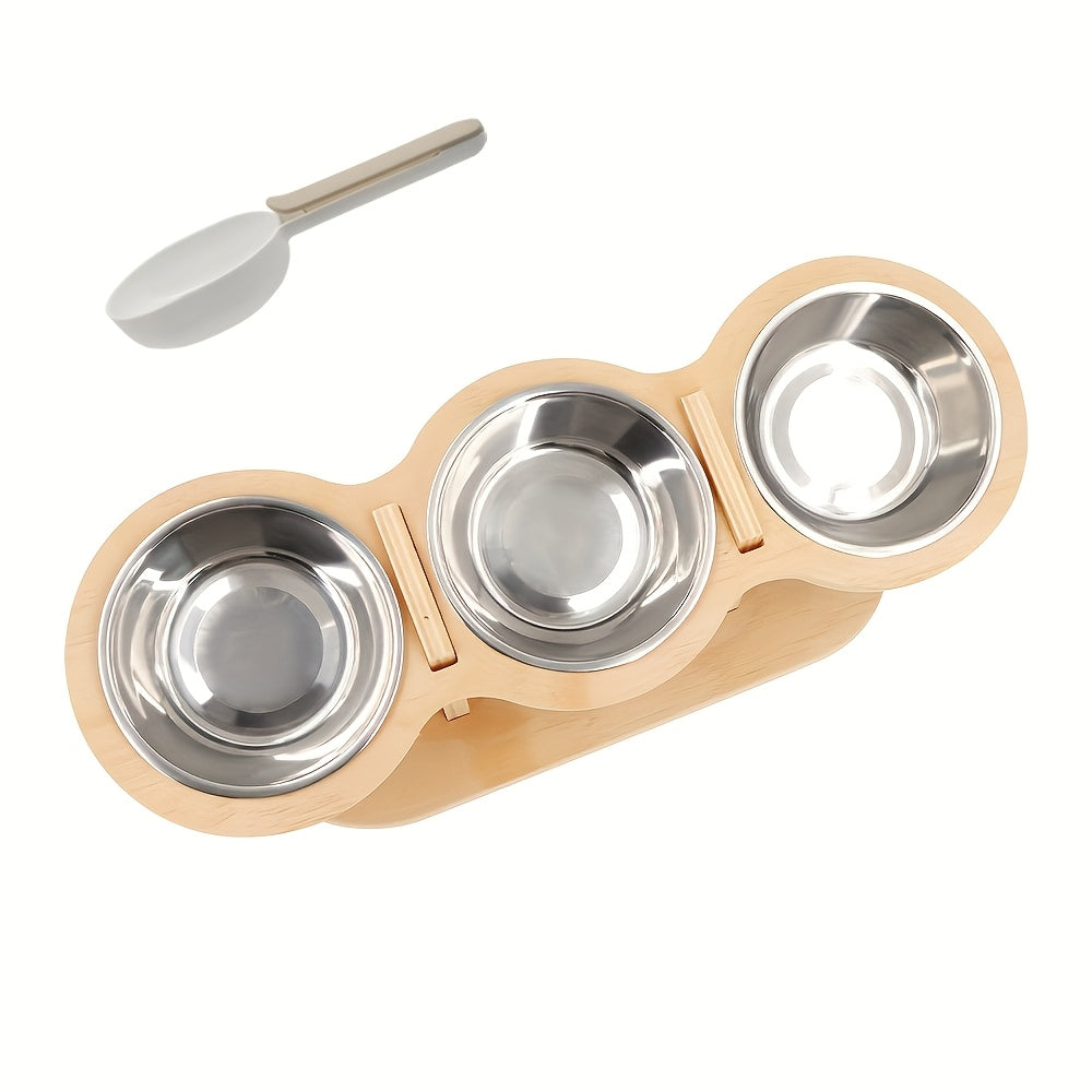 Elevated Cat Bowl Set with Spoon Option, Stainless Steel Food and Water Bowls on Stand for Cats, Kittens, Puppies and Small Pets at Home