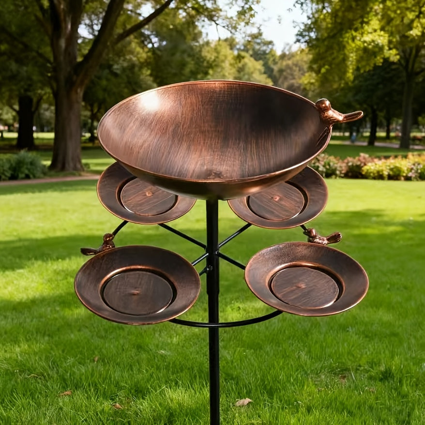 Tree-Shaped Bird Bath in Copper Color, Double-Layer Outdoor Water and Feeding Basin Design with Five-Claw Base for Garden, Yard and Courtyard Decor