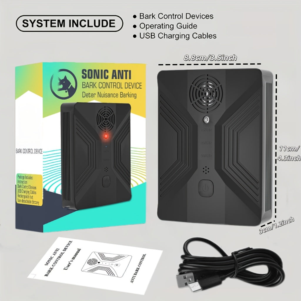 Automatic Ultrasonic Bark Deterrent with 3 Modes, USB Rechargeable Black Bark Box with Listed 55ft Range for Supervised Dog Behavior Management