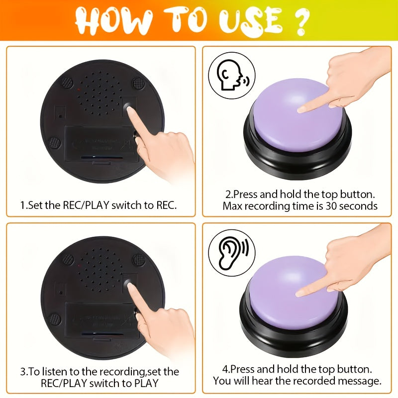 Recordable Dog Buttons 6 Pack, Pet Communication Training Buzzers in Random Colors and Patterns for Dogs and Cats, Supervised Voice Cue Practice