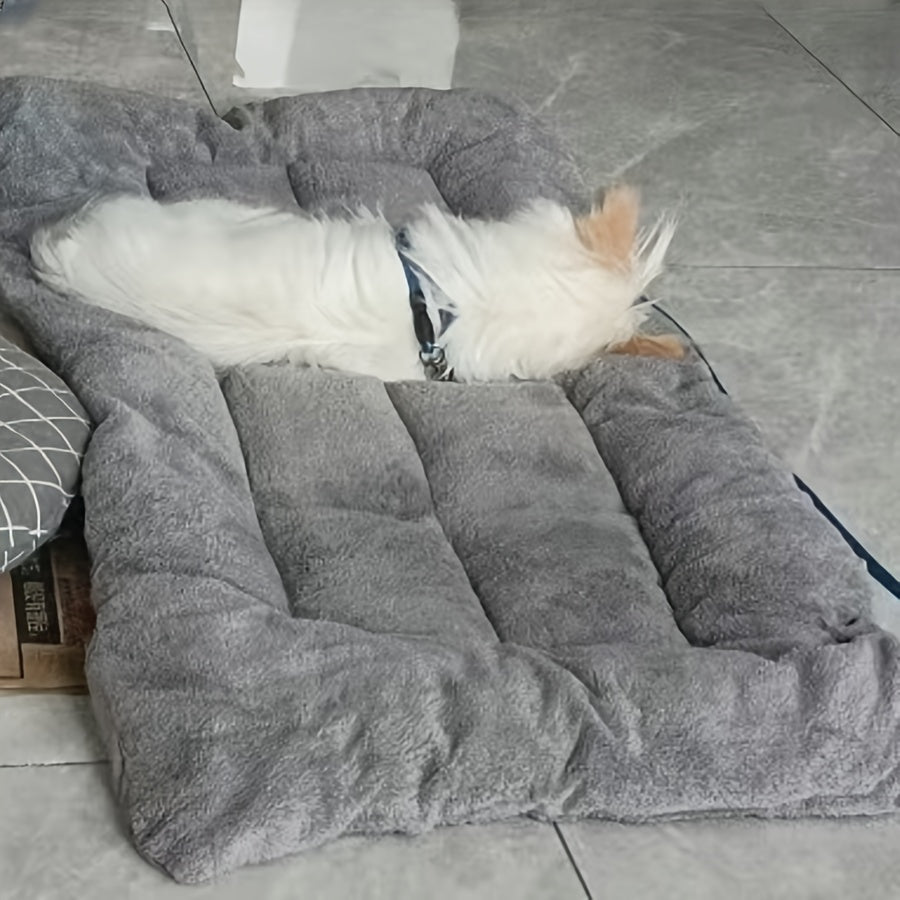 Bolster Dog Bed in Gray, Soft Rectangular Pet Sleeping Mat with Raised Edges and Non-Slip Base, Medium Style for Everyday Indoor Rest