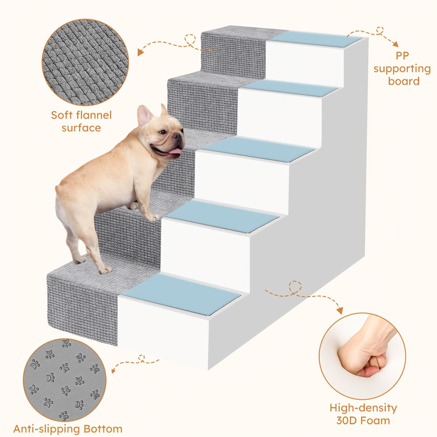 Dog Stairs with Non-Slip Steps, 4-Step Pet Ladder with Removable Washable Component for Small Dogs to Reach Suitable Beds, Couches and Sofas