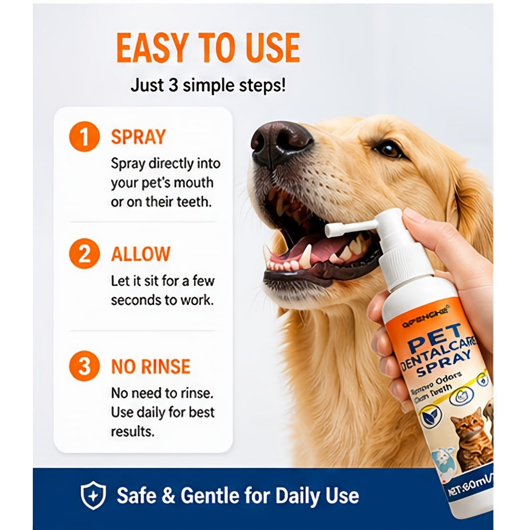 Pet Breath Freshener Spray for Dogs and Cats, 60ml Oral Care Mist for Everyday Mouth Hygiene Routines and At-Home Pet Grooming Supplies