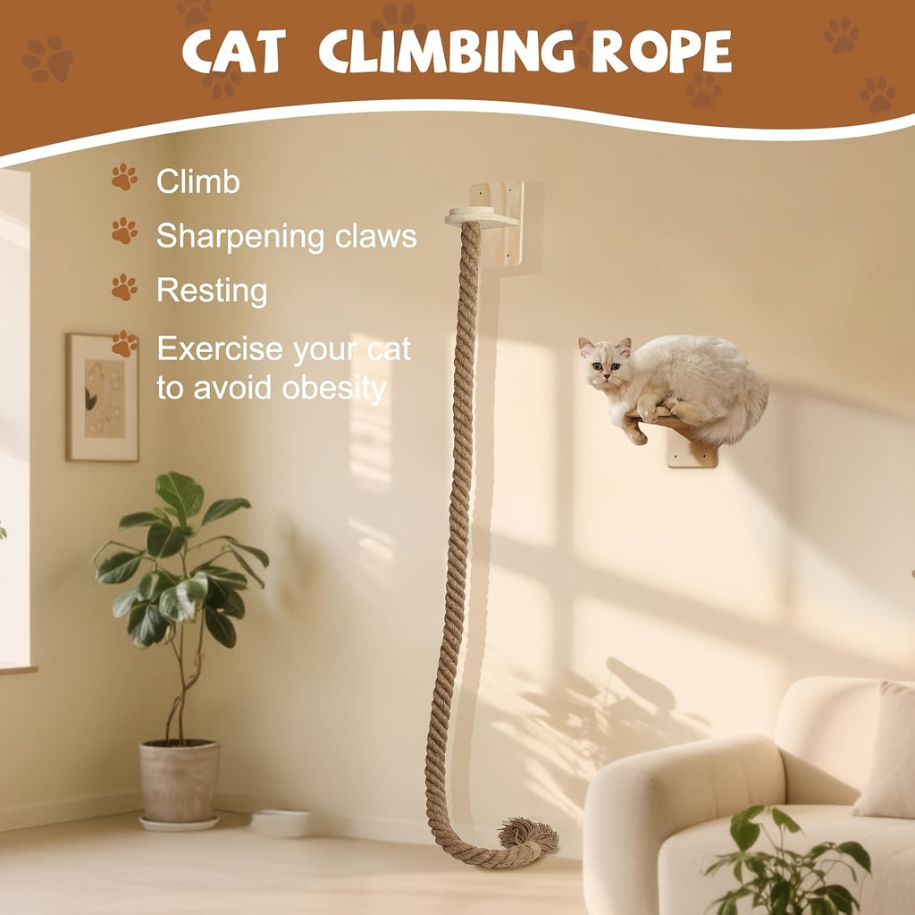 Cat Climbing Wall System with Thick Hemp Rope, 59.06 Inch Listed Set for Space-Saving Indoor Cat Furniture, Climbing, Resting and Play