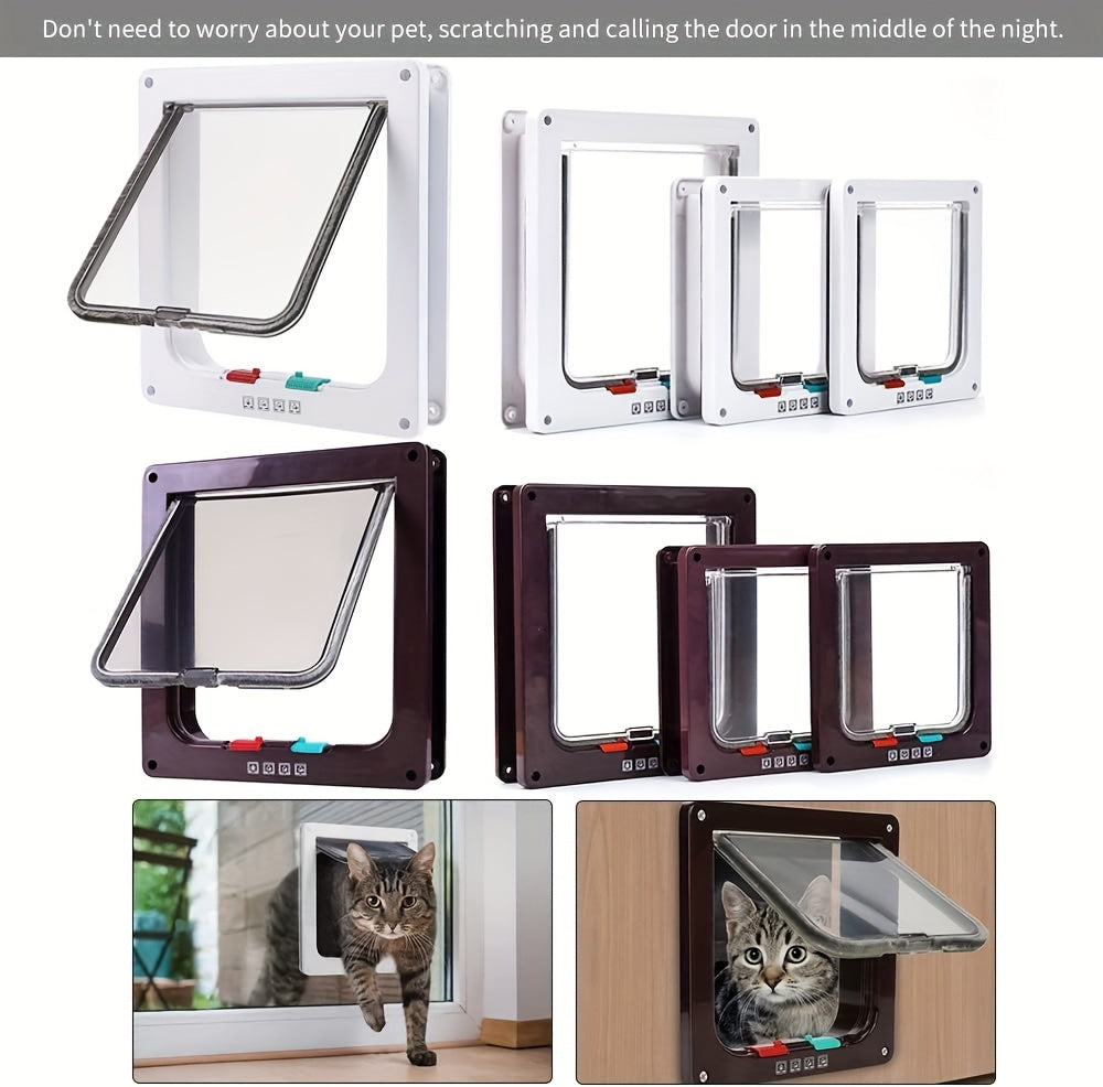 Cat Door with 4-Way Lock, Weatherproof Pet Flap for Cats and Dogs with Bonus Rainbow Ball Toy, M L XL Sizes in White, Black or Coffee