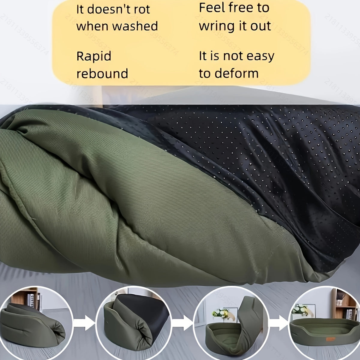 Washable Bolster Dog Bed with Bone Stitching, Soft Raised-Side Pet Nest for Dogs and Cats in Grey or Green with Five Size Options for Indoor Rest