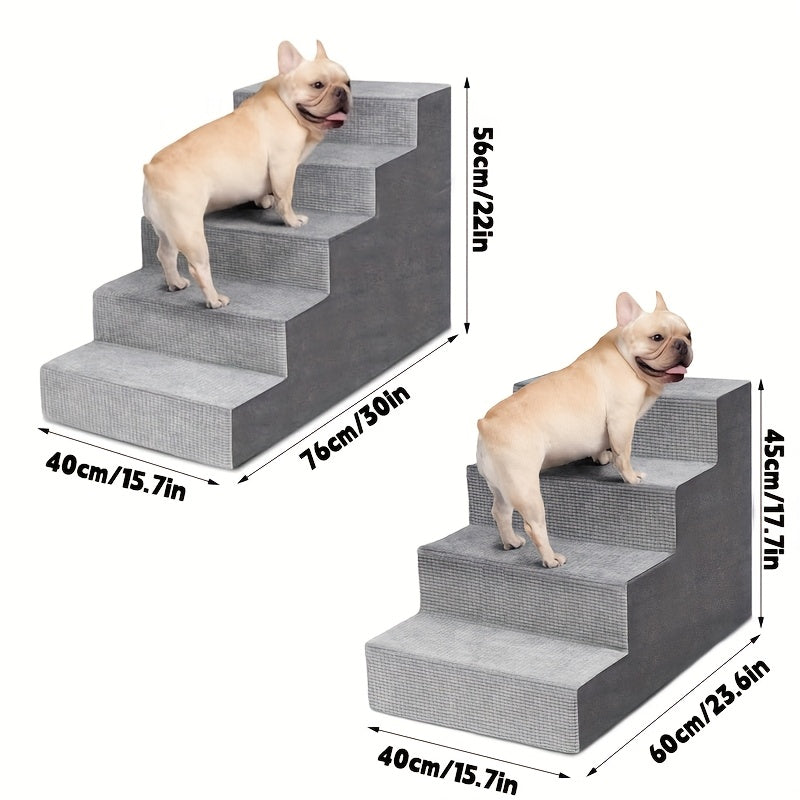 High Bed Dog Stairs for Small Dogs and Cats, Gray Non-Slip Indoor Pet Steps in 4 or 5-Step Styles for Bedside Furniture Access