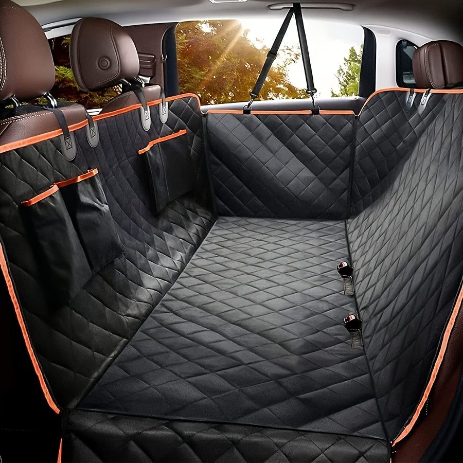 Dog Car Seat Cover with 4-Bag Design and Side Flaps, Non-Slip Scratch-Resistant Backseat Pet Hammock for Everyday Car, Truck and SUV Travel