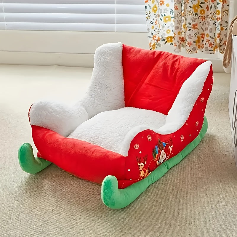 Christmas Pet Bed with Sled Nest or Separate Mat Options, Soft Holiday Sleeping Spot for Small to Medium Dogs and Cats, Festive Pet Lover Gift
