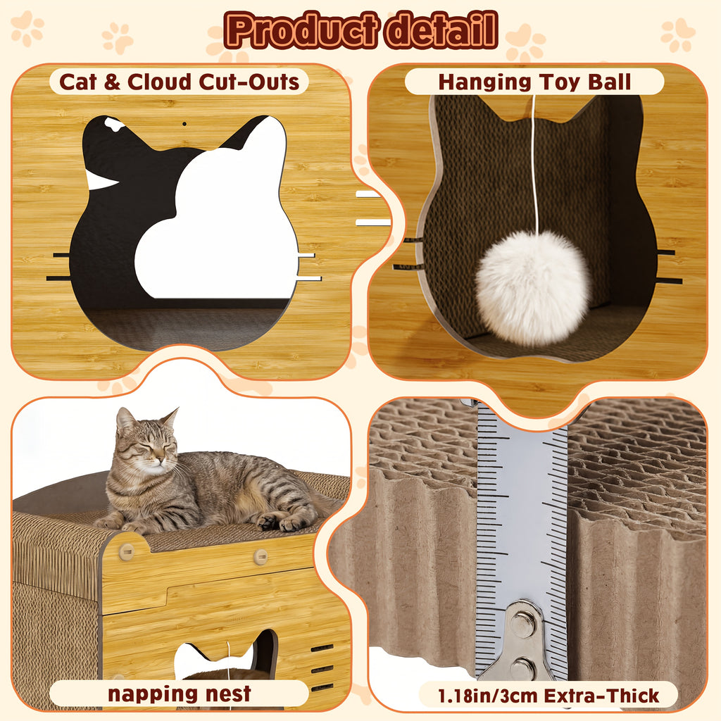 Corrugated Cardboard Cat Scratcher Bed for Indoor Cats, High-Density Scratching and Resting Nest with Small, Medium, Large and Refill Options
