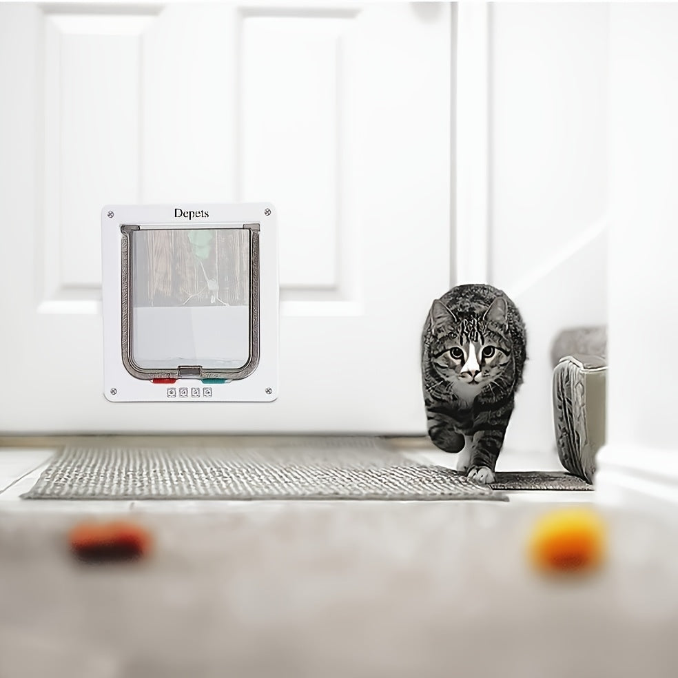 Cat Door with 4-Way Lock, Weatherproof Pet Flap for Cats and Dogs with Bonus Rainbow Ball Toy, M L XL Sizes in White, Black or Coffee