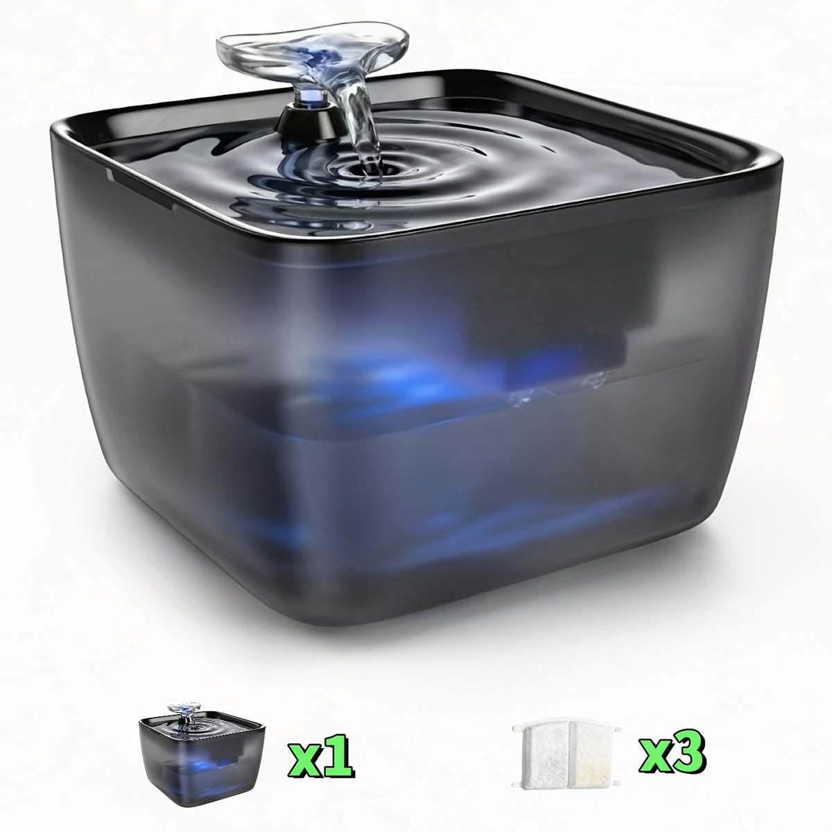 Pet Water Fountain 8L with Visible Water Level and Dry-Run Shutoff, Quiet Black Plastic Drinking Dispenser for Cats and Dogs with Filter Bundle Option