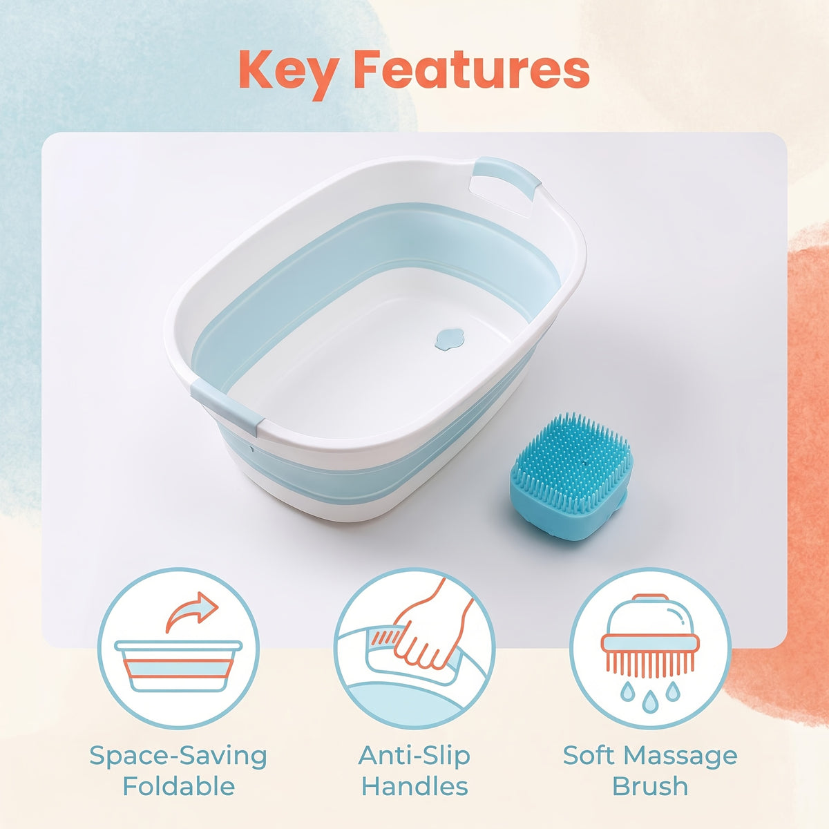 Foldable Dog Bathtub with Drain Plug and Shampoo Dispensing Bath Brush, Portable 21.65-Inch Pet Wash Basin for Small and Medium Pets