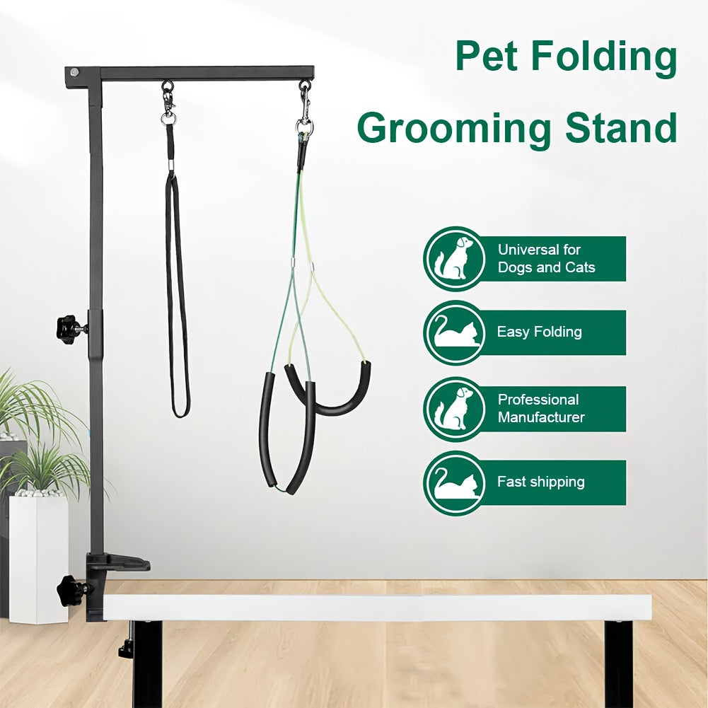 Telescopic Dog Grooming Arm in Black, Height Adjustable Pet Grooming Rack with Fixing Device for Supervised Bathing, Trimming and Coat Care