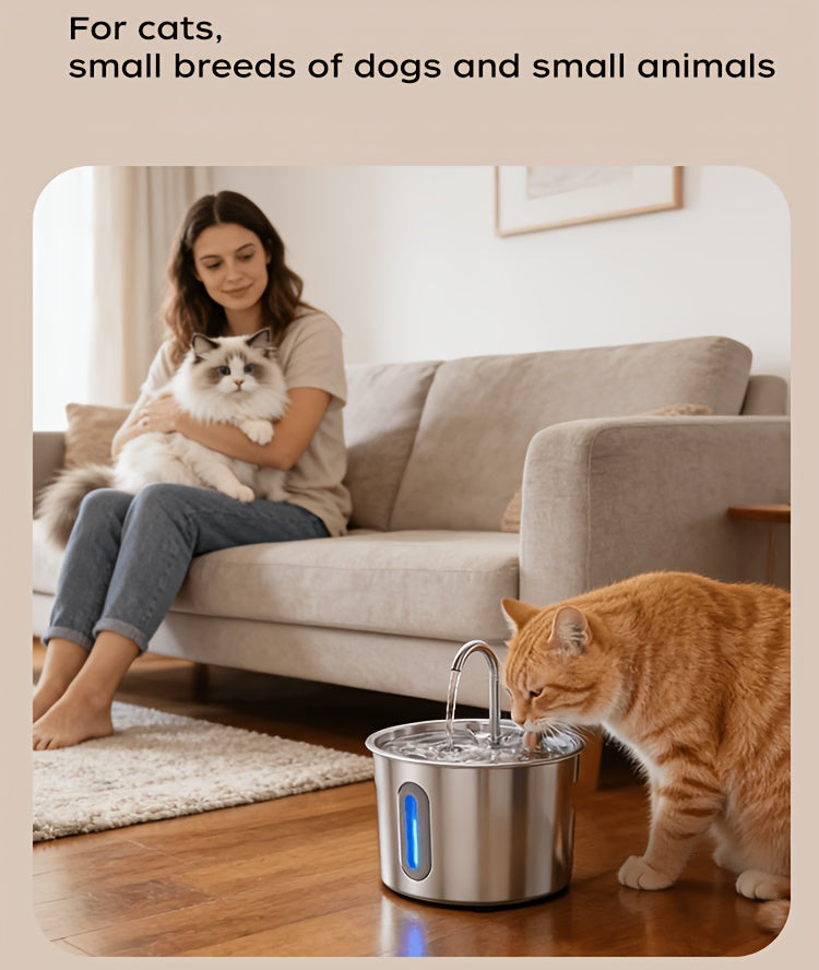 Filtered Cat Water Fountain 74.39oz, Stainless Steel Automatic Pet Drinking Dispenser with Quiet Pump for Cats and Dogs, Three Style Options