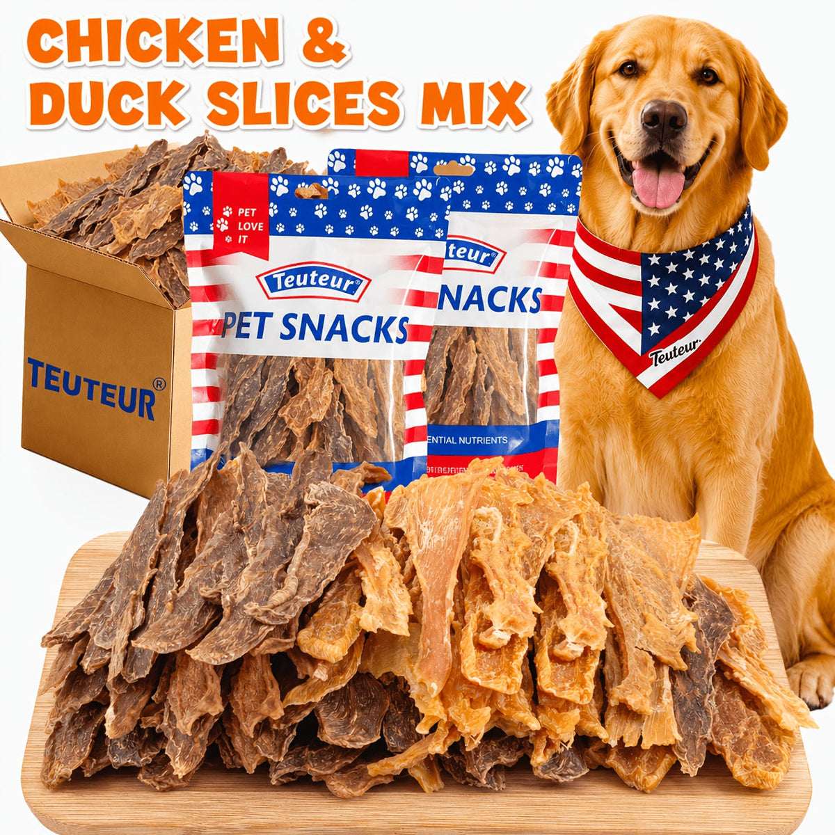 Dog Jerky Treats Chicken and Duck Mix 100g, 100% Real Meat High Protein Training Snacks for Small, Medium and Large Dogs, Long-Lasting Chews for Puppies and Adults