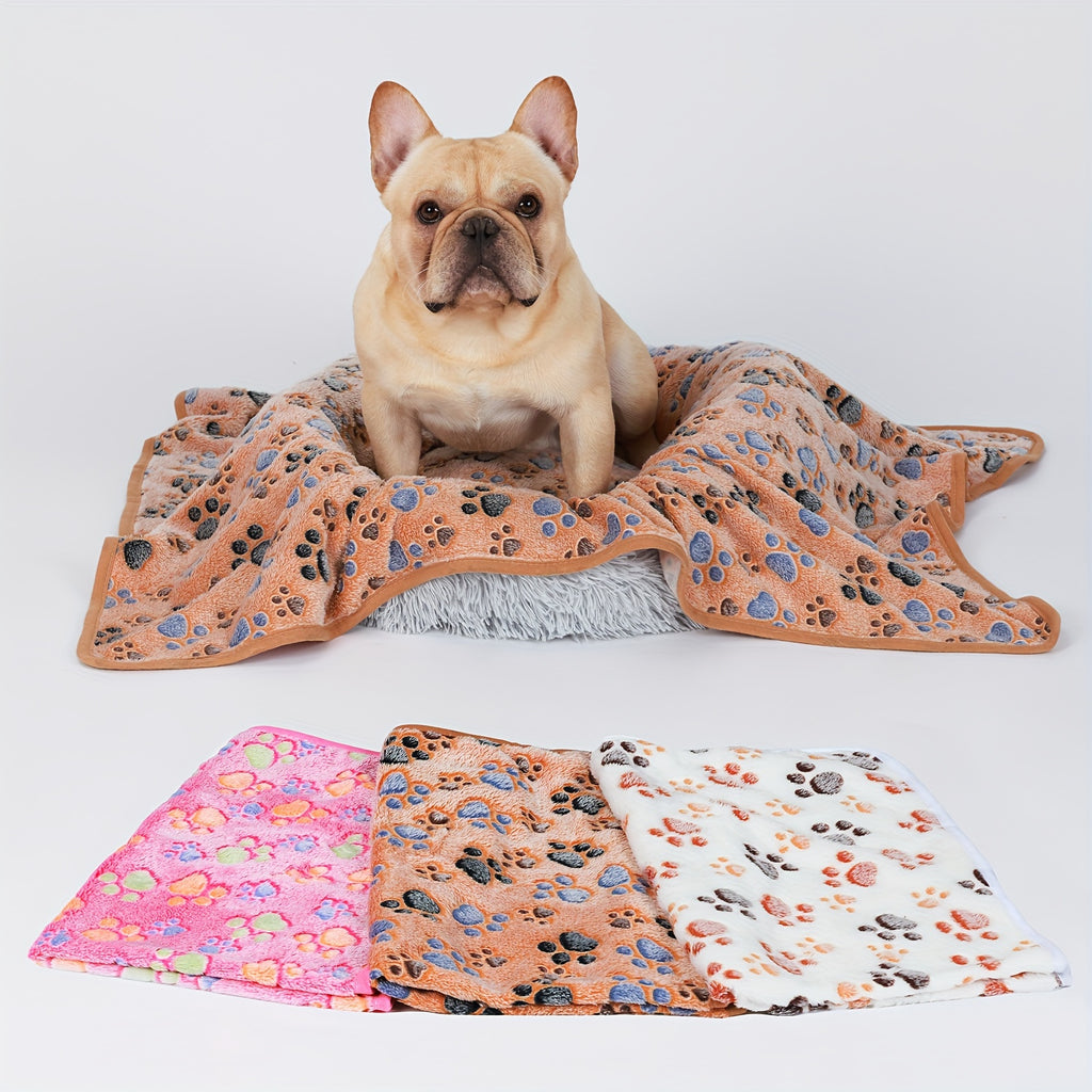 Small Pet Blankets 3 Pack, Soft Fluffy Fleece Throws 20 x 16 Inches for Dogs, Puppies and Cats, Dot, Bone or Paw Pattern Bedding Options